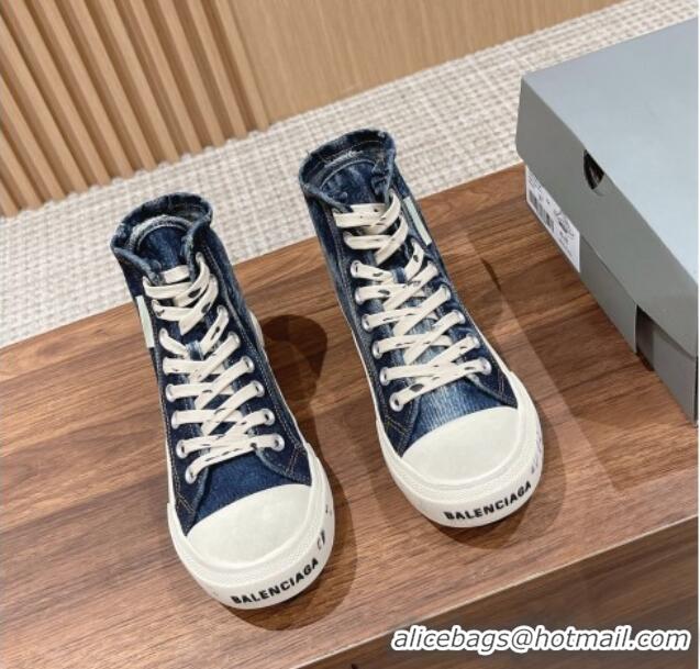 Best Product Balenciaga Paris High-top Sneakers in Destroyed Denim Blue 0524041