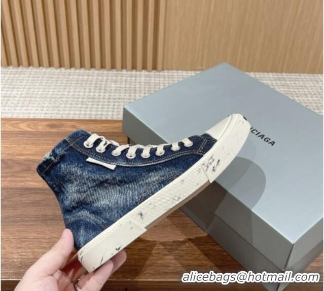 Best Product Balenciaga Paris High-top Sneakers in Destroyed Denim Blue 0524041