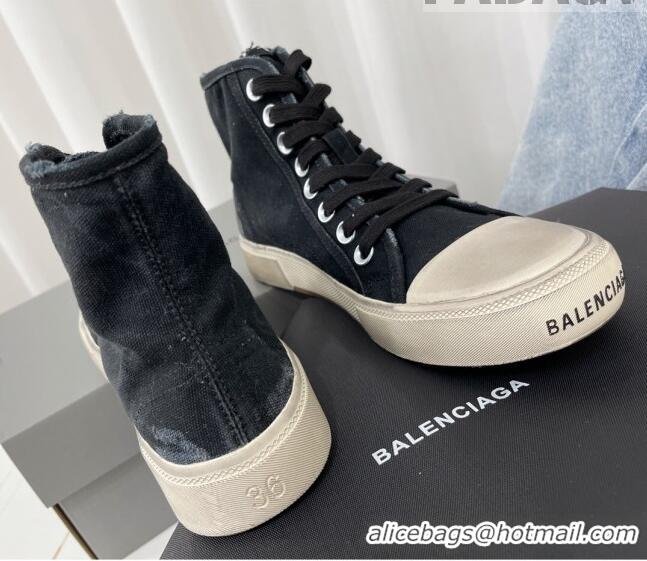 Most Popular Balenciaga Paris High-top Sneakers in Destroyed Canvas Black 0524042