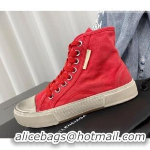 Luxury Balenciaga Paris High-top Sneakers in Destroyed Canvas Red 524043