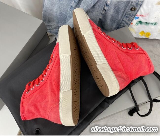 Luxury Balenciaga Paris High-top Sneakers in Destroyed Canvas Red 524043