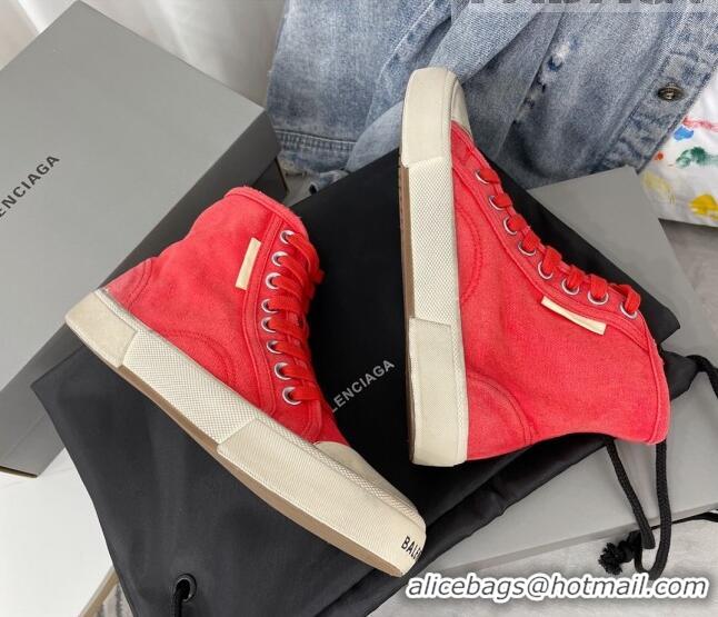 Luxury Balenciaga Paris High-top Sneakers in Destroyed Canvas Red 524043