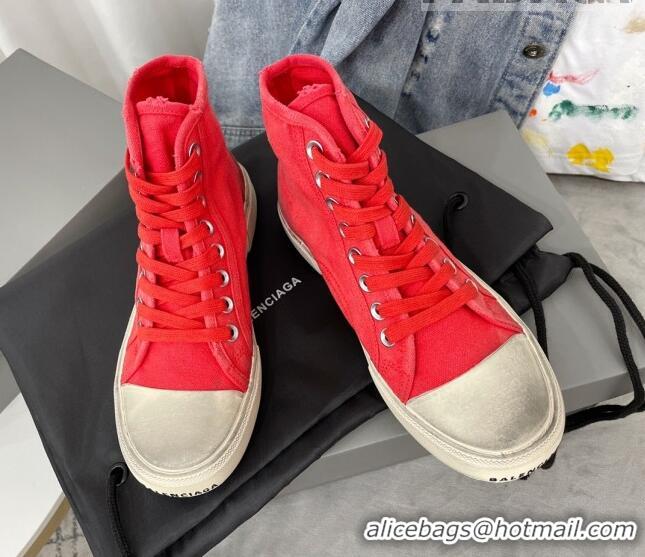 Luxury Balenciaga Paris High-top Sneakers in Destroyed Canvas Red 524043