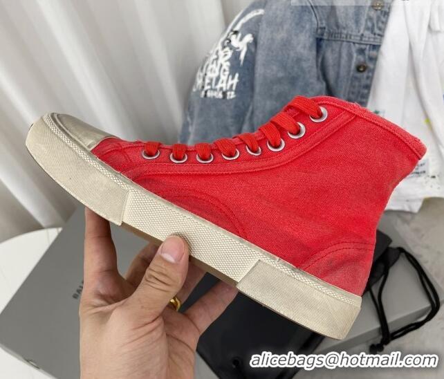 Luxury Balenciaga Paris High-top Sneakers in Destroyed Canvas Red 524043