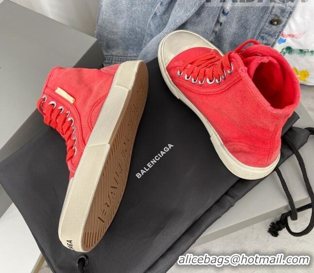 Luxury Balenciaga Paris High-top Sneakers in Destroyed Canvas Red 524043