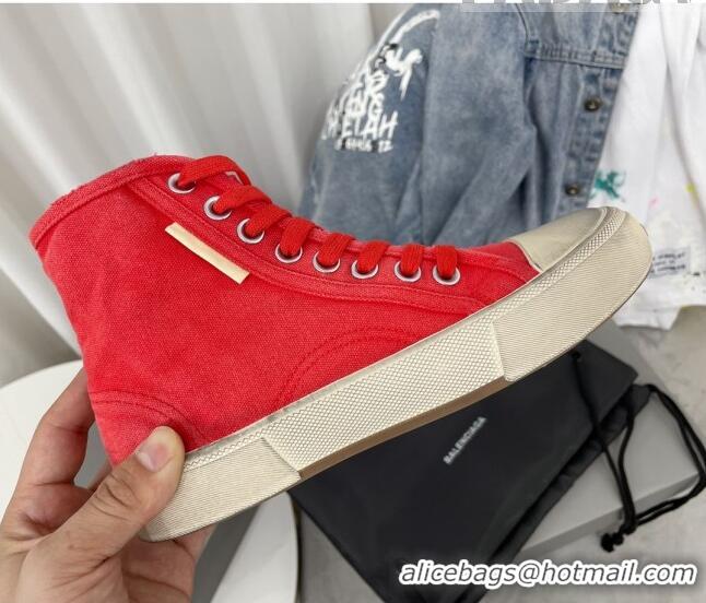 Luxury Balenciaga Paris High-top Sneakers in Destroyed Canvas Red 524043