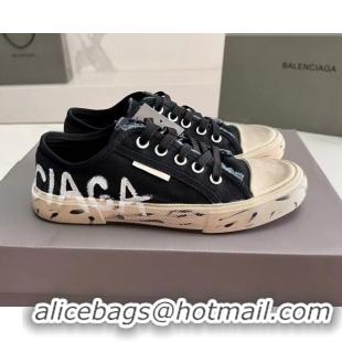 Good Quality Balenciaga Paris Low-top Graffiti Sneakers Destroyed Canvas Black 524044