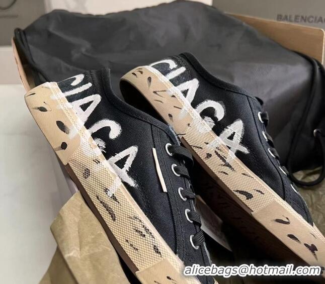 Good Quality Balenciaga Paris Low-top Graffiti Sneakers Destroyed Canvas Black 524044