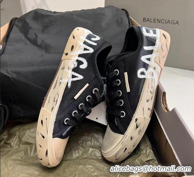 Good Quality Balenciaga Paris Low-top Graffiti Sneakers Destroyed Canvas Black 524044