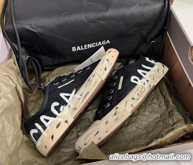 Good Quality Balenciaga Paris Low-top Graffiti Sneakers Destroyed Canvas Black 524044