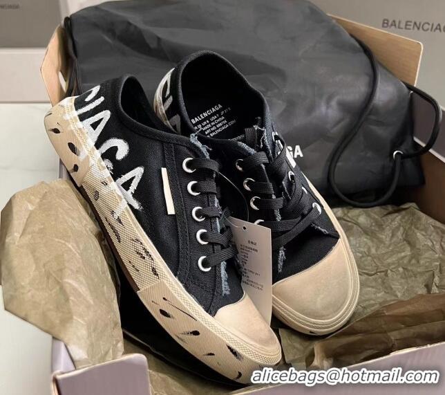 Good Quality Balenciaga Paris Low-top Graffiti Sneakers Destroyed Canvas Black 524044