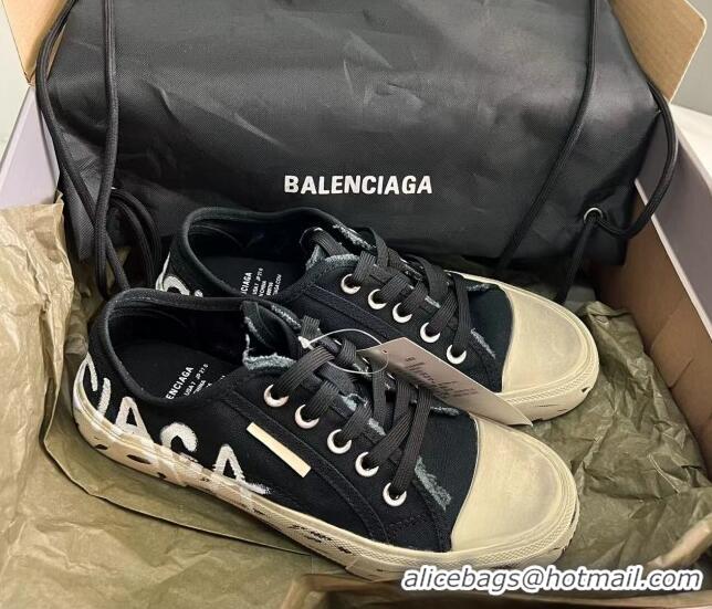 Good Quality Balenciaga Paris Low-top Graffiti Sneakers Destroyed Canvas Black 524044