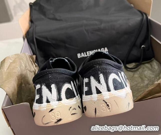 Good Quality Balenciaga Paris Low-top Graffiti Sneakers Destroyed Canvas Black 524044