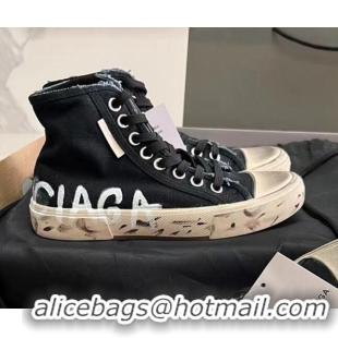 Top Grade Balenciaga Paris High-top Graffiti Sneakers Destroyed Canvas Black 524045