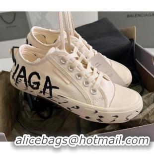 Luxury Cheap Balenciaga Paris Low-top Graffiti Sneakers Destroyed Canvas White 524046