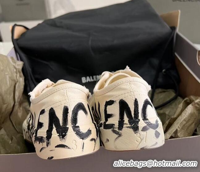 Luxury Cheap Balenciaga Paris Low-top Graffiti Sneakers Destroyed Canvas White 524046