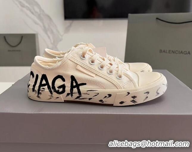 Luxury Cheap Balenciaga Paris Low-top Graffiti Sneakers Destroyed Canvas White 524046