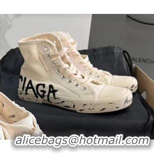 Luxury Balenciaga Paris High-top Graffiti Sneakers Destroyed Canvas White 524047