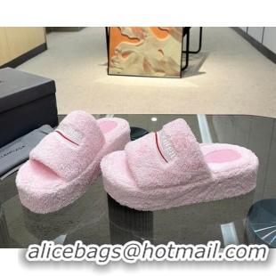 Stylish Balenciaga Towel Fabric Platform Slide Sandals Light Pink 619002