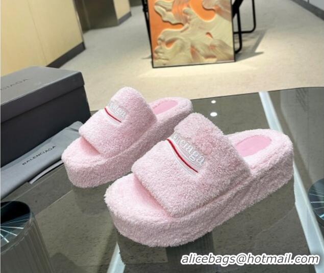 Stylish Balenciaga Towel Fabric Platform Slide Sandals Light Pink 619002