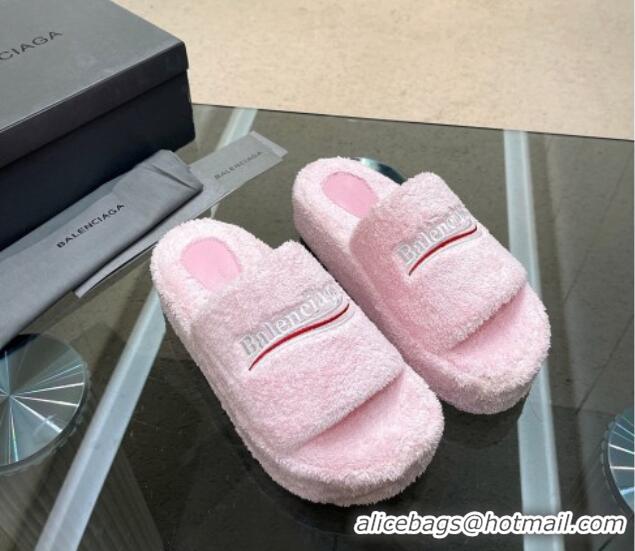 Stylish Balenciaga Towel Fabric Platform Slide Sandals Light Pink 619002