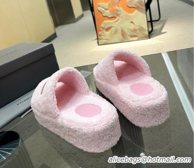 Stylish Balenciaga Towel Fabric Platform Slide Sandals Light Pink 619002