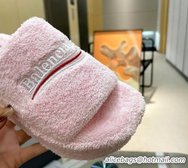 Stylish Balenciaga Towel Fabric Platform Slide Sandals Light Pink 619002