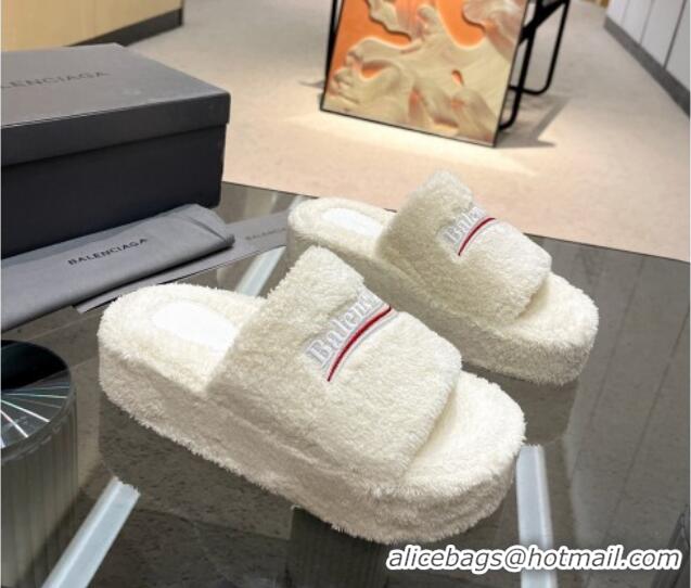 aaaaa Balenciaga Towel Fabric Platform Slide Sandals White 619003