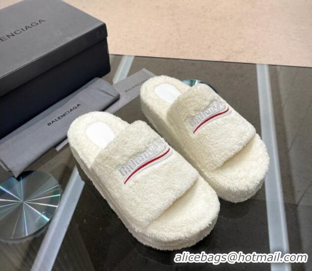 aaaaa Balenciaga Towel Fabric Platform Slide Sandals White 619003