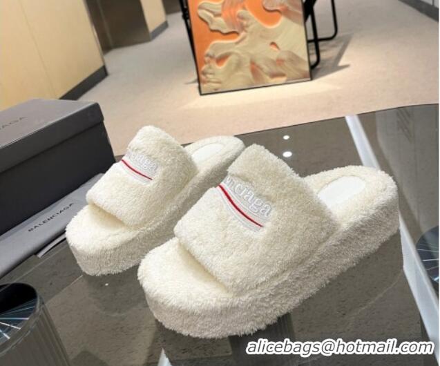 aaaaa Balenciaga Towel Fabric Platform Slide Sandals White 619003