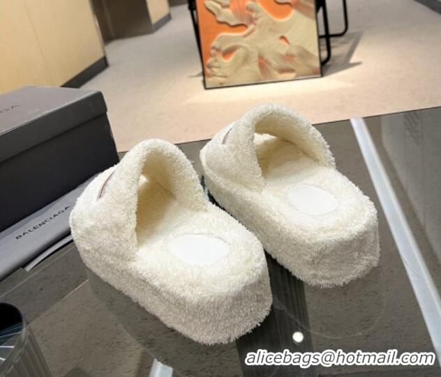 aaaaa Balenciaga Towel Fabric Platform Slide Sandals White 619003