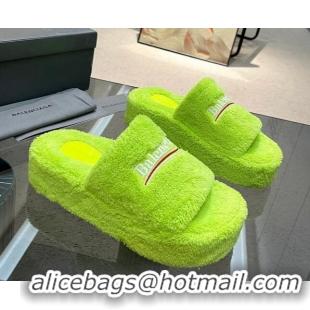 Hot Style Balenciaga Towel Fabric Platform Slide Sandals Green 0619004