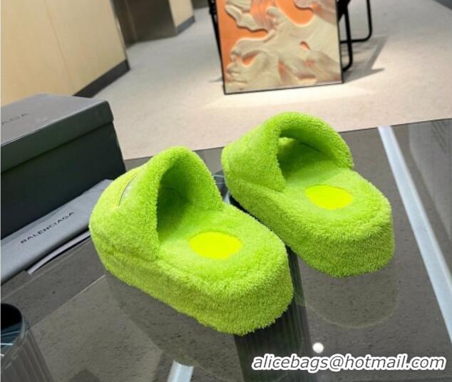 Hot Style Balenciaga Towel Fabric Platform Slide Sandals Green 0619004