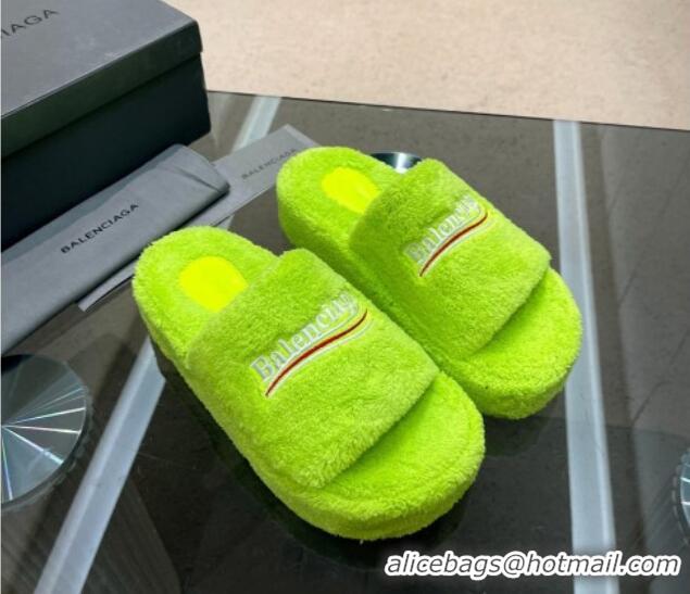 Hot Style Balenciaga Towel Fabric Platform Slide Sandals Green 0619004