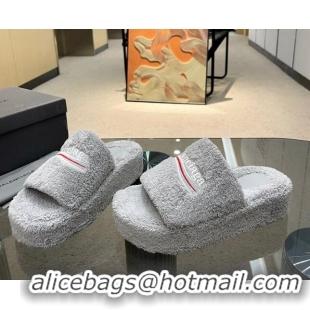 Stylish Balenciaga Towel Fabric Platform Slide Sandals Grey 0619005