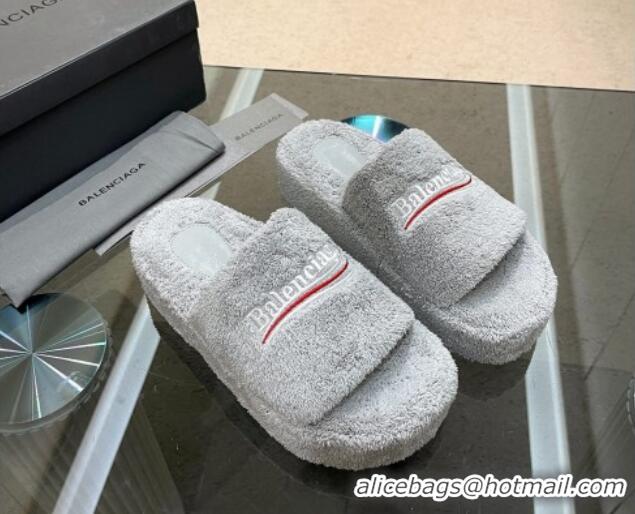 Stylish Balenciaga Towel Fabric Platform Slide Sandals Grey 0619005