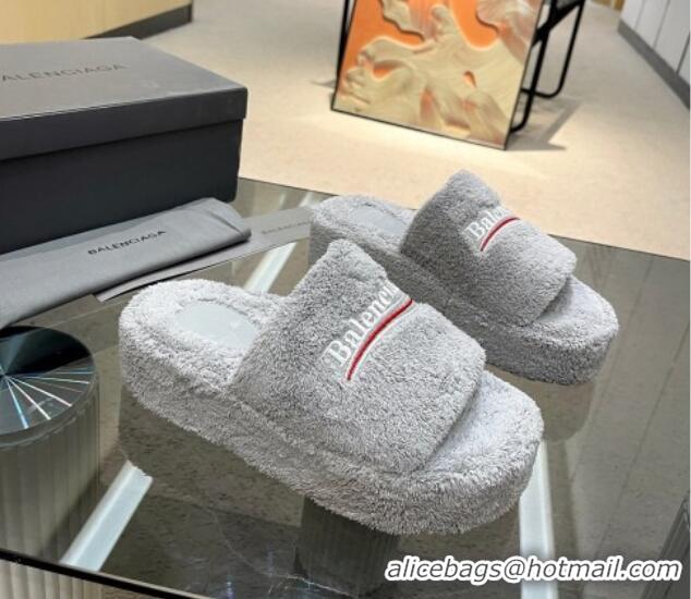 Stylish Balenciaga Towel Fabric Platform Slide Sandals Grey 0619005