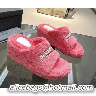 Sumptuous Balenciaga Towel Fabric Wedge Slide Sandals Pink 619006