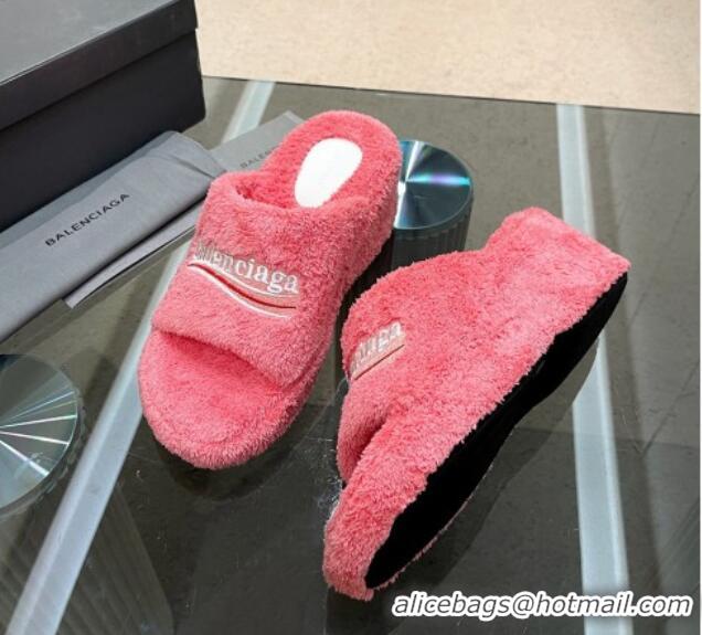 Sumptuous Balenciaga Towel Fabric Wedge Slide Sandals Pink 619006