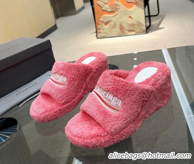 Sumptuous Balenciaga Towel Fabric Wedge Slide Sandals Pink 619006