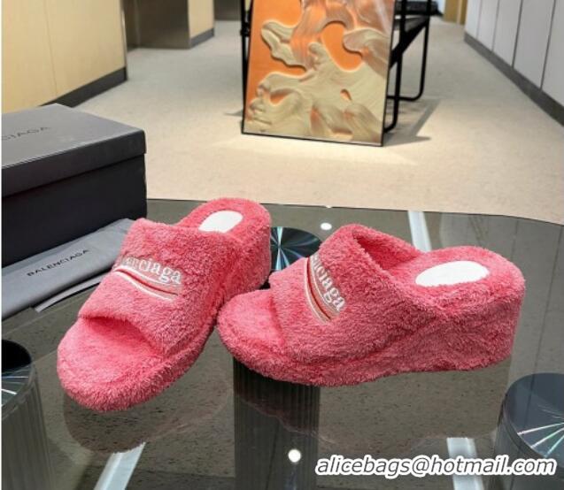 Sumptuous Balenciaga Towel Fabric Wedge Slide Sandals Pink 619006