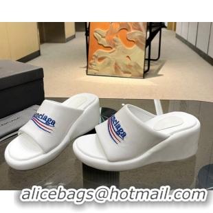 Best Grade Balenciaga Leather Wedge Slide Sandals White 619007