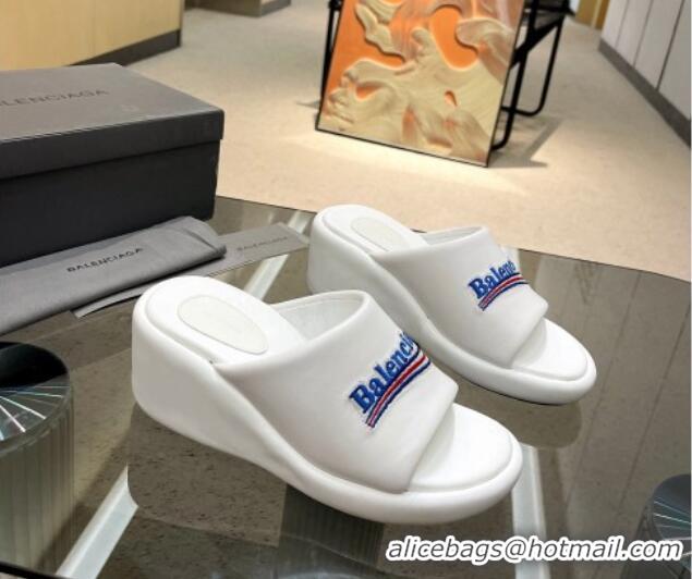 Best Grade Balenciaga Leather Wedge Slide Sandals White 619007