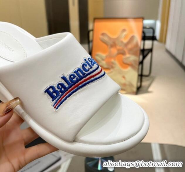 Best Grade Balenciaga Leather Wedge Slide Sandals White 619007