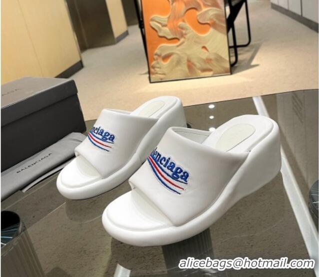 Best Grade Balenciaga Leather Wedge Slide Sandals White 619007