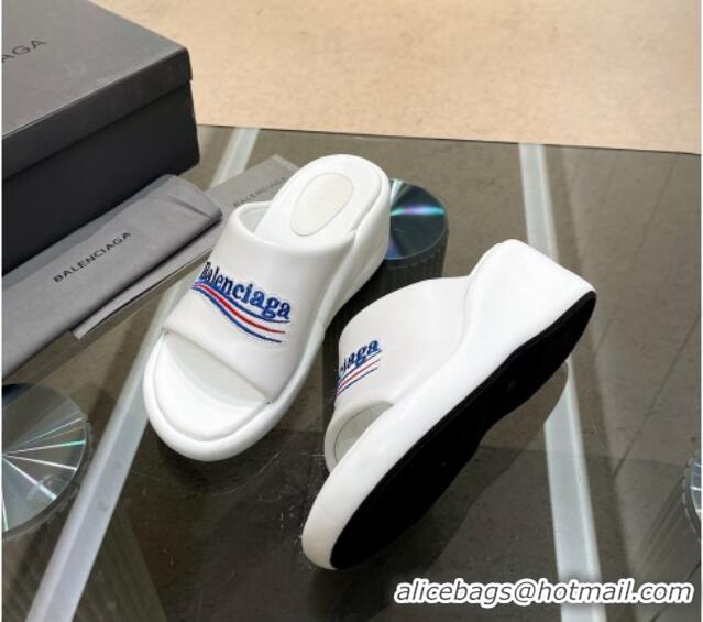 Best Grade Balenciaga Leather Wedge Slide Sandals White 619007