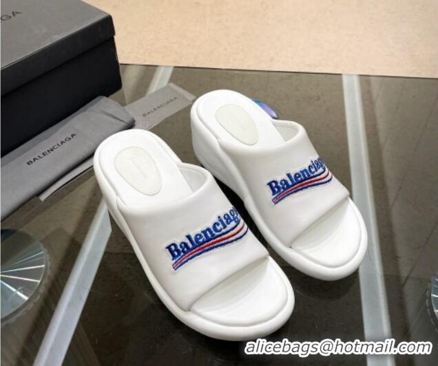 Best Grade Balenciaga Leather Wedge Slide Sandals White 619007