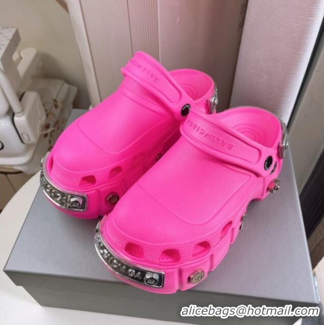 Perfect Balenciaga HardCrocs Rubber Platform Mules Dark Pink 619009