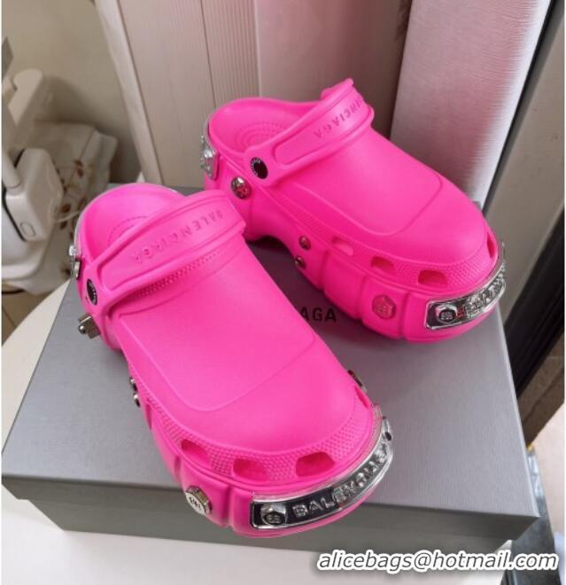 Perfect Balenciaga HardCrocs Rubber Platform Mules Dark Pink 619009