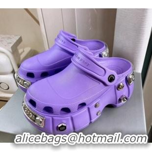 Best Price Balenciaga HardCrocs Rubber Platform Mules Purple 619010